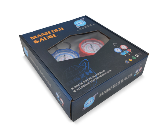 Манометрический коллектор DSZH CT-136G (R22/32/134/410, 2-х вентильный; манометры 68мм, алюминиевый корпус со смотровым стеклом), фото , изображение 7