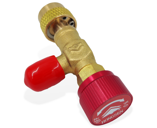 Вентиль с нажимом на ниппель HONGSEN HS-1221 гайка 5/16"(R410, R32), штуцер 1/4" SAE, до 20 bar, фото , изображение 2