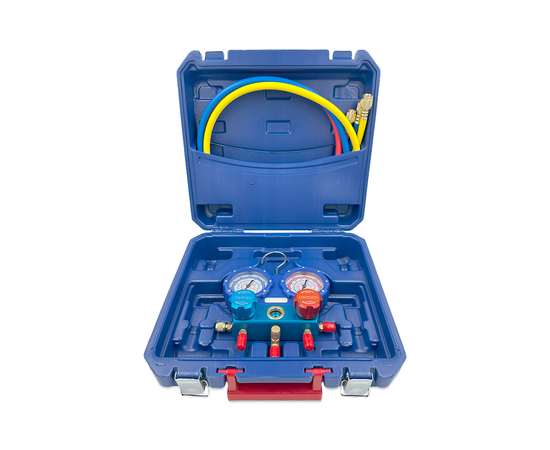Манометрическая станция DSZH WK-P3603S (R22/32/134/410; 2-х вентильная; шланги 90см, упак. кейс), фото 
