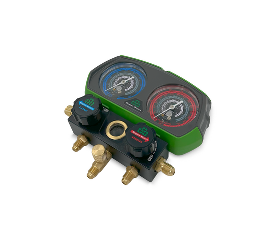 Манометрическая станция Super Stars ST-B268(R22/404/407/410, 2-х вентильный; шланги 1.5м, 55 Bar-1/4"SAE, 2 адаптера R410xR22 манометры 68мм, в кейсе), фото , изображение 6