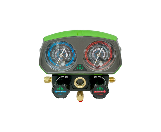 Манометрическая станция Ballu Super Stars ST-B268(R32/134/404/410/507, 2-х вентильный; шланги 1.5м, 55 Bar-1/4"SAE, 2 адаптера R410xR22 манометры 68мм, в кейсе), фото , изображение 2