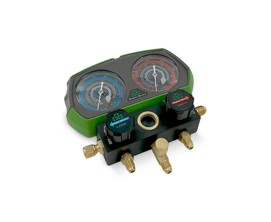 Манометрическая станция Ballu Super Stars ST-B268(R32/134/404/410/507, 2-х вентильный; шланги 1.5м, 55 Bar-1/4"SAE, 2 адаптера R410xR22 манометры 68мм, в кейсе), фото , изображение 4