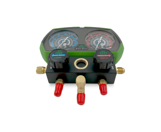 Манометрическая станция Ballu Super Stars ST-B268(R32/134/404/410/507, 2-х вентильный; шланги 1.5м, 55 Bar-1/4"SAE, 2 адаптера R410xR22 манометры 68мм, в кейсе), фото , изображение 5