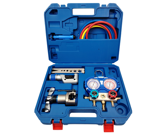 Набор инструментов Becool BC-MR-1 (в кейсе: коллектор для R22, R32, R407C, R410A; шланги; вальцовка; труборез; ример), фото 