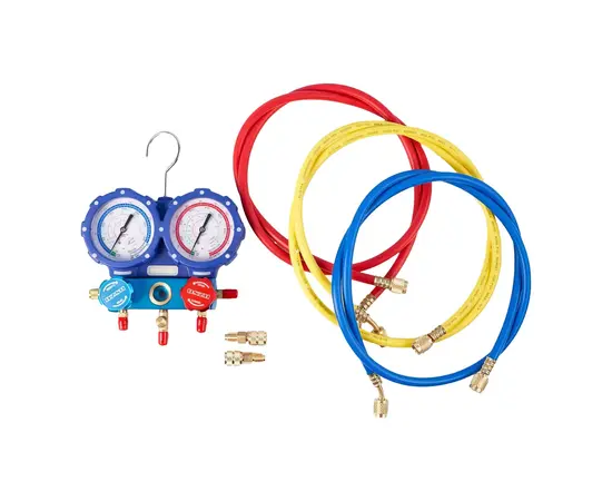 Манометрическая станция DSZH WK-P6002B (R22/ 32/ 134/ 410;  2-х вент; шланги 1.5м до 55 Bar-1/4"SAE, 2 адаптера AD89, манометры 80мм, кейс), фото , изображение 2