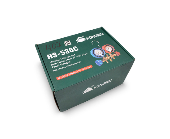 Манометрическая станция HONGSEN HS-536C (R22/134/404/407), 2-х вентильная; шланги 0.9м-1/4"SAE до 41 Bar; манометры 68мм, латунный корпус со смотровым стеклом), фото , изображение 11