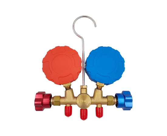 Манометрическая станция HONGSEN HS-536C (R22/134/404/407), 2-х вентильная; шланги 0.9м-1/4"SAE до 41 Bar; манометры 68мм, латунный корпус со смотровым стеклом), фото , изображение 6