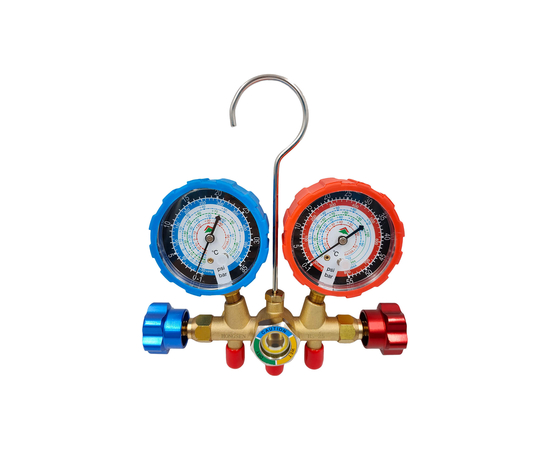Манометрическая станция HONGSEN HS-536G-410 (R22/134/404/410, 2-х вентильная; шланги 0.9м-1/4х5/16"SAE до 55 Bar; латунный корпус со смотровым стеклом), фото , изображение 2