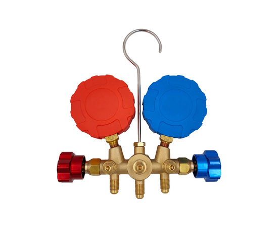 Манометрическая станция HONGSEN HS-536G-410 (R22/134/404/410, 2-х вентильная; шланги 0.9м-1/4х5/16"SAE до 55 Bar; латунный корпус со смотровым стеклом), фото , изображение 6