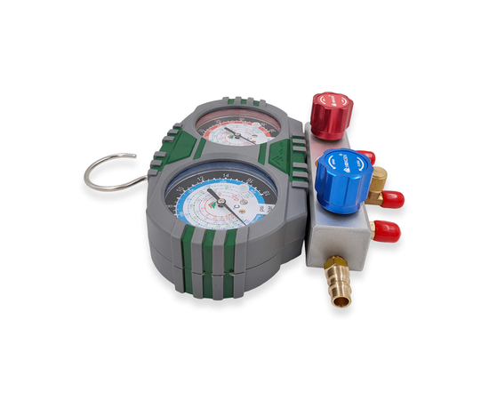 Манометрическая станция HONGSEN HS-S60-101-A (R22/134/404/407; 2-х вент; шланги 1.5м-1/4"SAE до 41 Bar; отвертка; манометры 80мм, кейс), фото , изображение 5