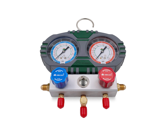 Манометрическая станция HONGSEN HS-S60-102-A (R32/410; 2-х вент; шланги 1.5м-1/4х5/16"SAE до 55 Bar; отвертка; манометры 80мм, кейс), фото , изображение 2