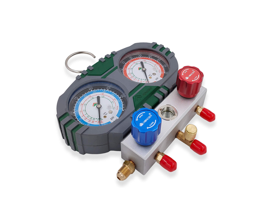 Манометрическая станция HONGSEN HS-S60-102-A (R32/410; 2-х вент; шланги 1.5м-1/4х5/16"SAE до 55 Bar; отвертка; манометры 80мм, кейс), фото , изображение 6