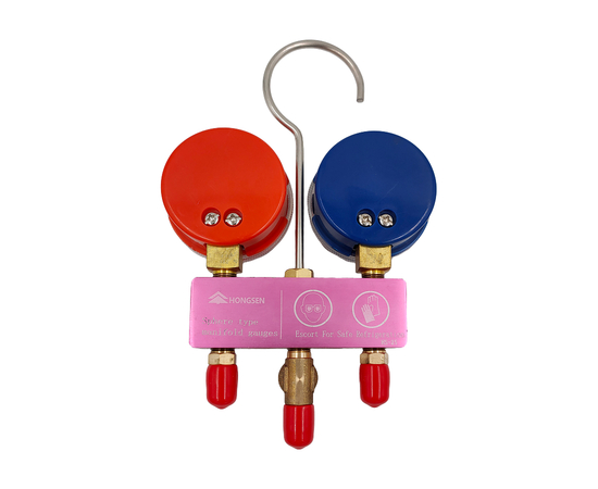 Манометрический коллектор HONGSEN HS-M02-410-22-A (R22/32/410; 2-х вент; шланги 1.2м-1/4х5/16"SAE до 41 Bar; 2 адаптера штуцер 5/16"-R410A; гайка 1/4"-R22, в кейсе), фото , изображение 5