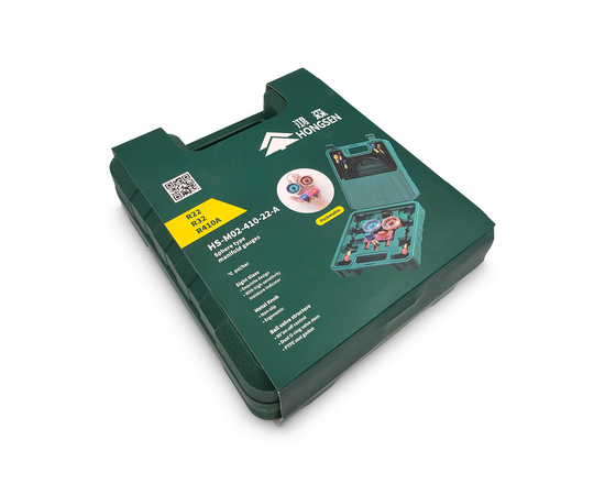 Манометрический коллектор HONGSEN HS-M02-410-22-A (R22/32/410; 2-х вент; шланги 1.2м-1/4х5/16"SAE до 41 Bar; 2 адаптера штуцер 5/16"-R410A; гайка 1/4"-R22, в кейсе), фото , изображение 11