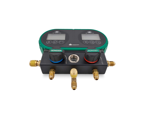 Цифровая манометрическая 2х вентильная станция HONGSEN HS-DVS60-101A (3 шланга 1.5м-1/4"SAE до 55Bar; 2 вентиля с нажимом на ниппель гайка 5/16", штуцер 1/4" SAE), фото , изображение 3