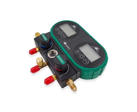 Цифровая манометрическая 2х вентильная станция HONGSEN HS-DVS60-101A (3 шланга 1.5м-1/4"SAE до 55Bar; 2 вентиля с нажимом на ниппель гайка 5/16", штуцер 1/4" SAE), фото , изображение 5