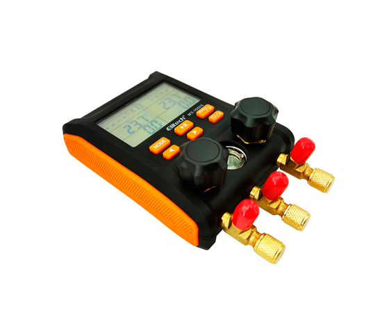 Цифровой манометрический 2х вентильный  коллектор Elitech MS-1000S (2 датчика WTP-1, 3 шланга 1,5м до 55bar, 2 адаптера, кейс), фото , изображение 3