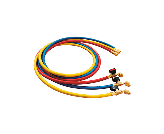 Заправочные шланги с вентилями FavorCool - M-360RYB-B, 3шт по 1.5м, 1/4" SAE, до 41 бар, фото 