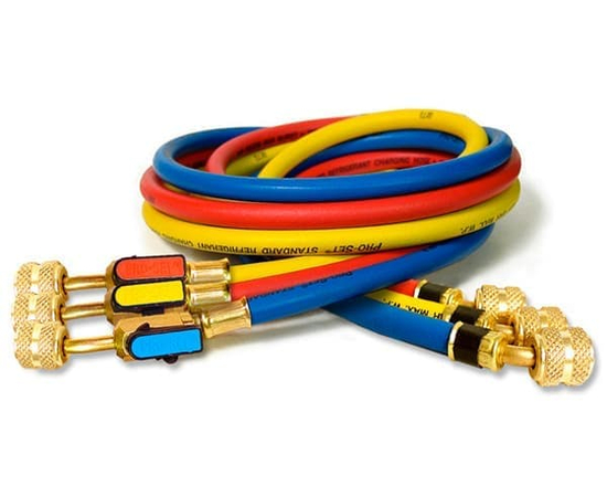 Заправочные шланги с вентилями CPS HJ5E - R410 (5/16" SAE, 1.5m) набор 3шт для R410A, фото 