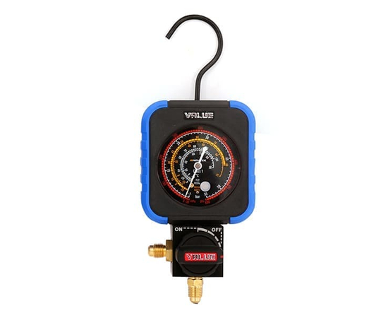 Манометрический коллектор Value VRM1-B-0403 (R22, R134A, R407C; R410A, 1 вентильный с манометром высокого давления; без шлангов), фото 