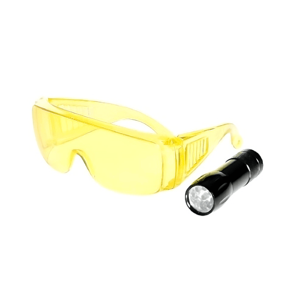 UV-лампа Mini Bright Torch, питание 3 батарейки ААА, очки ERRECOM RK1230