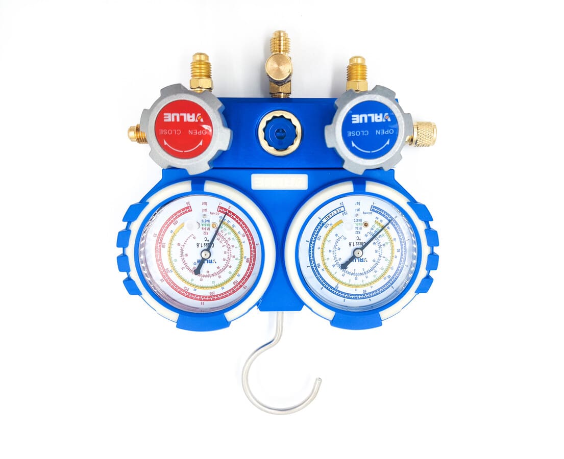 Манометрический коллектор Value VMG-2-R22-B-03 (R22, R134A, R404A, R407C; 2-х вентильный; без шлангов; манометры 68 мм; упак. блистер)