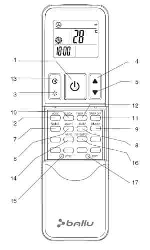 Пульт ДУ BALLU DG11H1-01(E) для BSLI (SDC), BSLI, BSG, BSN, BST, B2(3,4)0I-FM