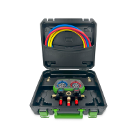 Манометрическая станция Super Stars ST-B268(R22/404/407/410, 2-х вентильный; шланги 1.5м, 55 Bar-1/4"SAE, 2 адаптера R410xR22 манометры 68мм, в кейсе)