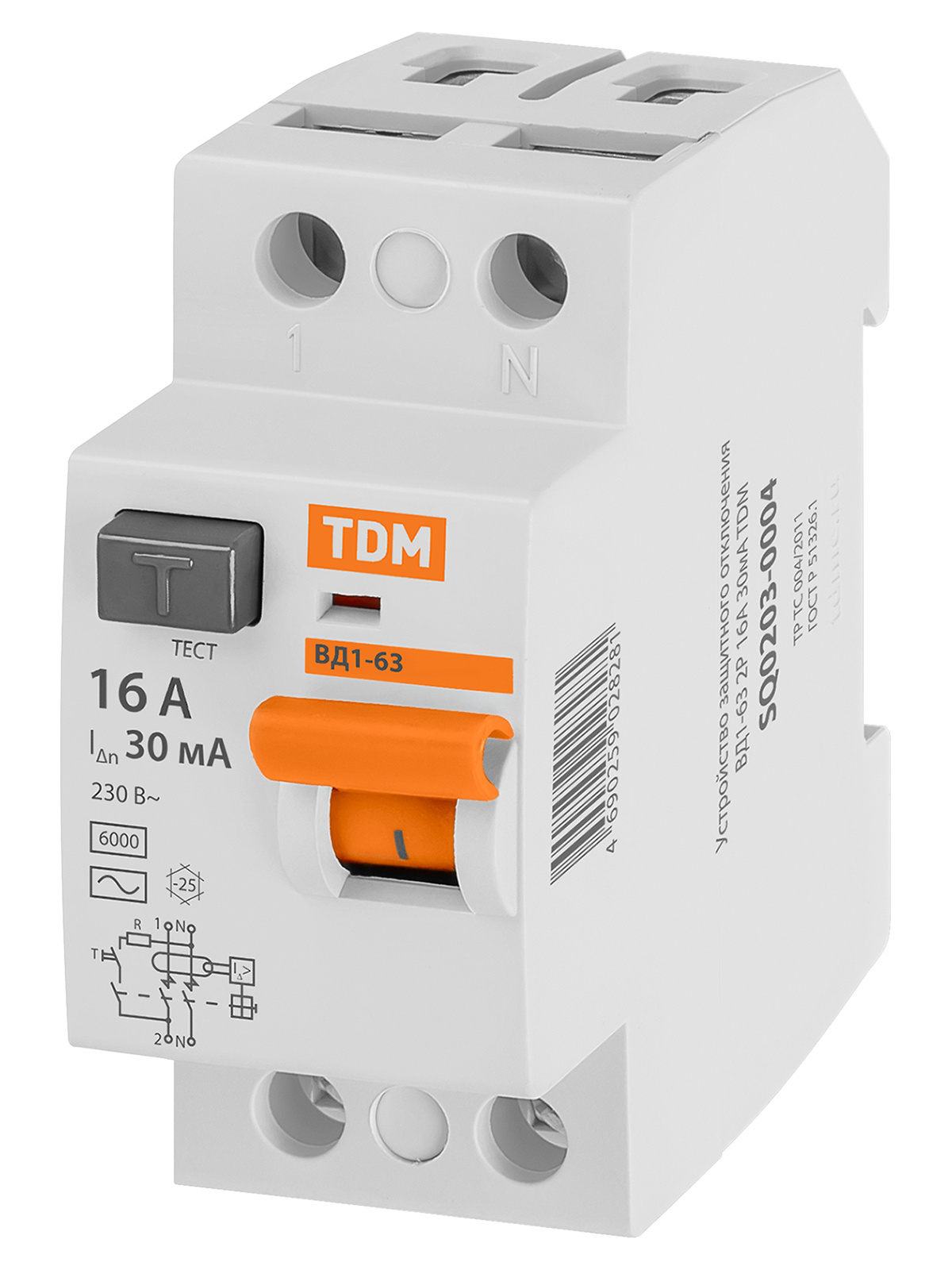 TDM УЗО ВД1-63 2/16А 30мА