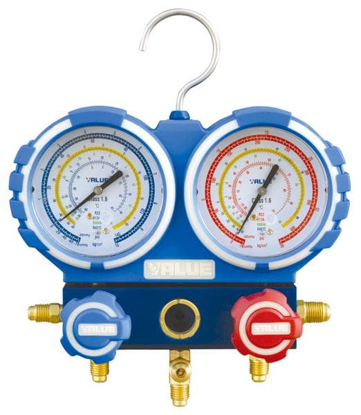 Манометрический коллектор Value VMG-2-R22-03 (R22, R134A, R404A, R407C; 2-х вентильный; без шлангов; манометры 80 мм; упак. блистер)