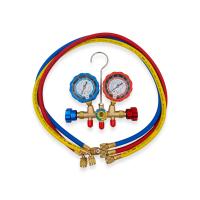 Манометрическая станция HONGSEN HS-536G-410 (R22/134/404/410, 2-х вентильная; шланги 0.9м-1/4х5/16"SAE до 55 Bar; латунный корпус со смотровым стеклом)