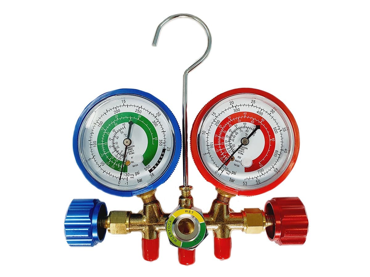 Манометрический коллектор FavorCool-536GN - R22/134/407/410 2-х вентильный; манометры 68мм, латунный корпус со смотровым стеклом, без шлангов