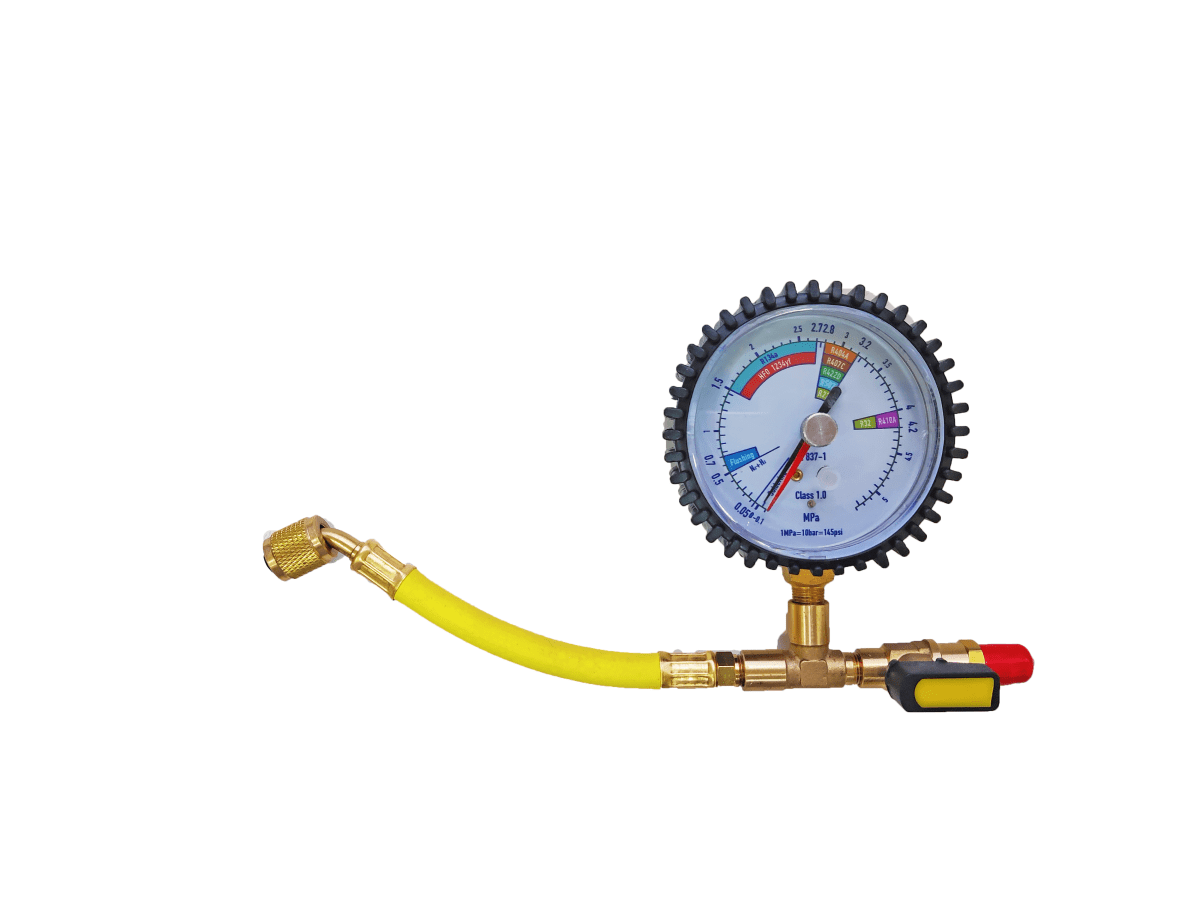 Манометрический коллектор под азот HS-NG50 (50 bar, 80 мм) с вентилем и шлангом 1/4"SAE