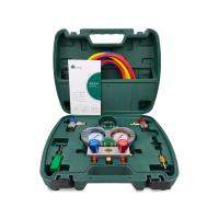 Манометрическая станция HONGSEN HS-S60-105-A (R22/134/404/407; 2-х вент; шланги 1.5м-1/4"SAE до 41 Bar; 2 муфты R134A; ключ для золотников; отвертка; манометры 80мм; упак. кейс)