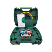 Манометрическая станция HONGSEN HS-S60-101-A (R22/134/404/407; 2-х вент; шланги 1.5м-1/4"SAE до 41 Bar; отвертка; манометры 80мм, кейс)