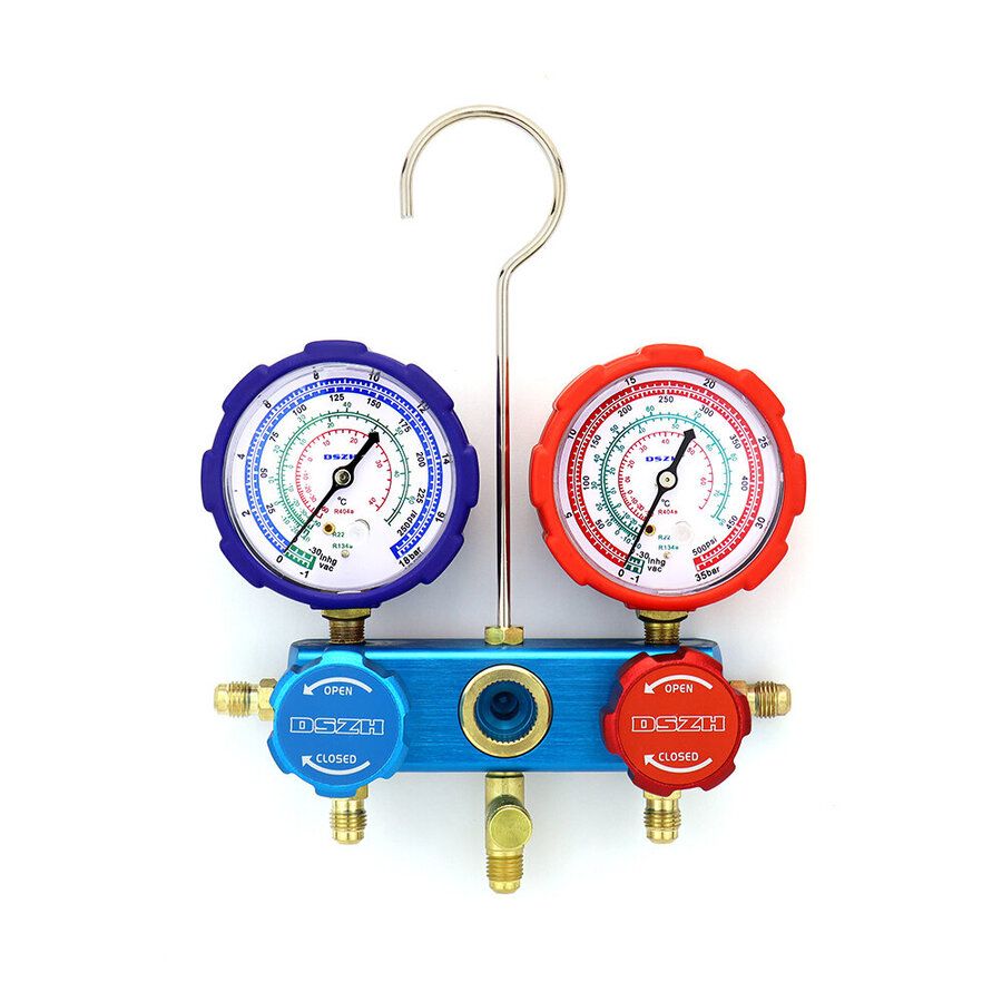 Манометрический коллектор DSZH CT-136G (R22/134/404/407/410, 2-х вентильный; манометры 68мм, алюминиевый корпус со смотровым стеклом)