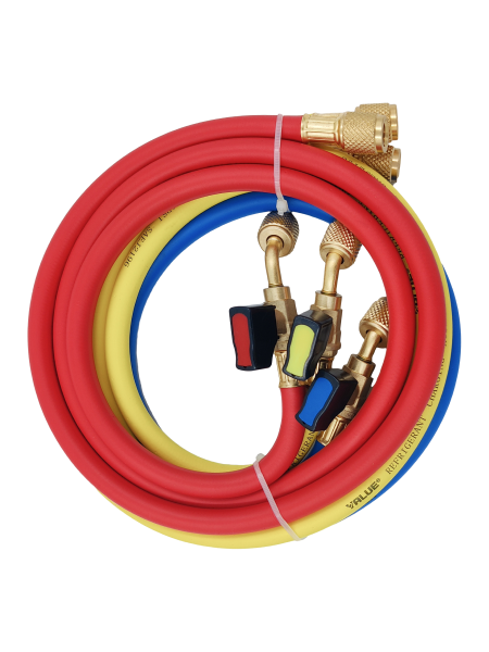 Заправочные шланги с вентилями VALUE VRP-C-RYB R-410 (1.5m; 3шт) набор для R410A, до 55 Bar