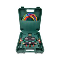 Цифровая манометрическая 2х вентильная станция HONGSEN HS-DVS60-101A (3 шланга 1.5м-1/4"SAE до 55Bar; 2 вентиля с нажимом на ниппель гайка 5/16", штуцер 1/4" SAE)