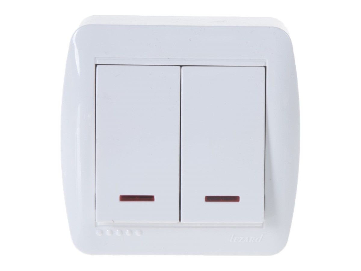 Lezard ДЕМЕТ выключатель 2 кл. с подсв. белый