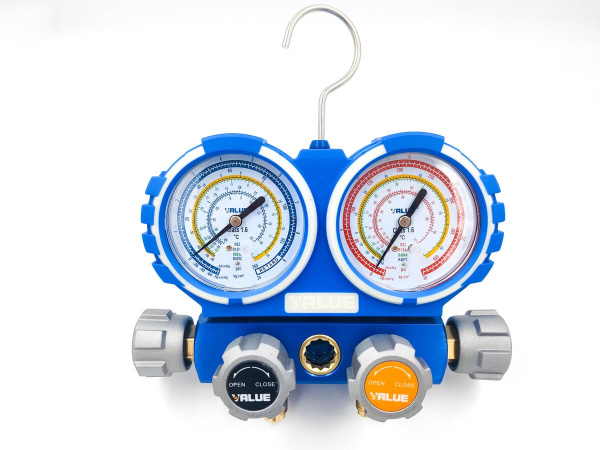 Манометрический коллектор Value VMG-4-R22 (R22, R134A, R404A, R407C; 4-х вентильный; 4 шланга 120 см; манометры 80 мм; упак. кейс)