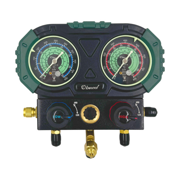Манометрическая станция Becool BC-PREMIUM M1N (R134a; R404A; R407C, R507A; 2-х вент; 3 шланга 150см; манометры 68мм; в кейсе)