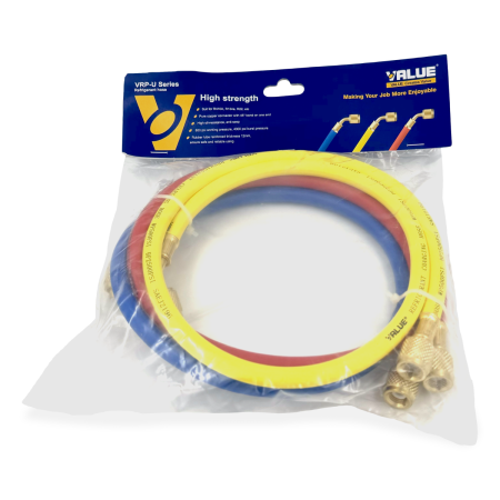 Заправочные шланги Value VRP-U-RYB (0.9 м; 1/4" SAE; набор для R12, 22, 134, 404, 407, 507) до 34 Bar