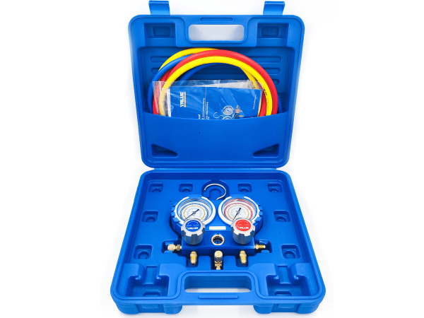 Манометрический коллектор Value VMG-2-R410A-B (R22, R134a, R410a, R407C; 2-х вентильный; 3 шланга 120см; манометры 68мм; упак. кейс)