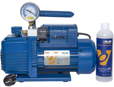 Вакуумный насос Value VI-140SV (1ст., 100 л/мин, 20 Па, 8.6 кг, вакуумметр, соленоидный вентиль)