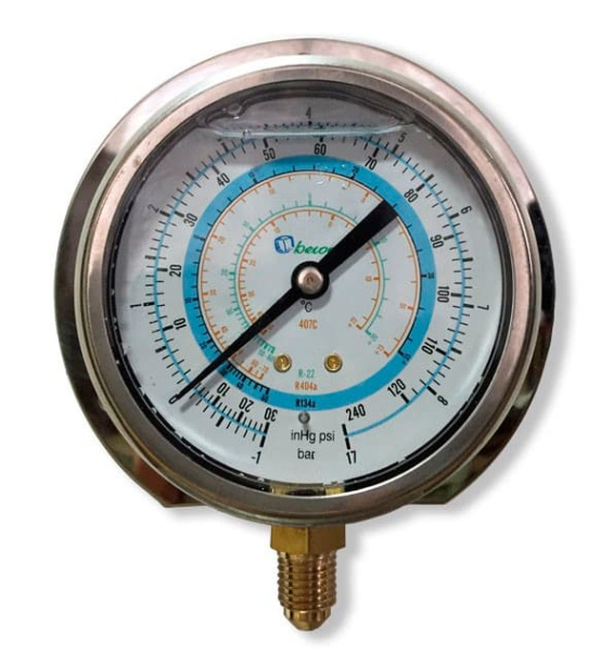 Мановакуумметр с глицерином Becool BCJL-NG 80мм (R22; R134a; R404A; R407C) (021182)