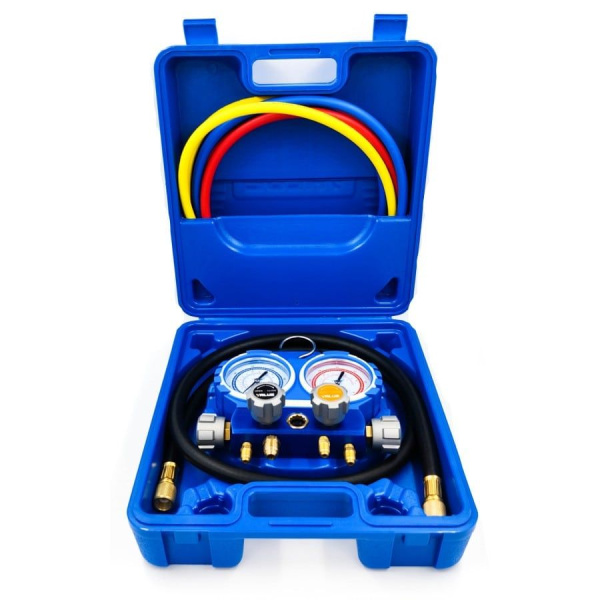 Манометрический коллектор Value VMG-4-R410A (R22, R134a, R410a, R407C; 4-х вентильный; 4 шланга 120 см; манометры 80 мм; упак. кейс)