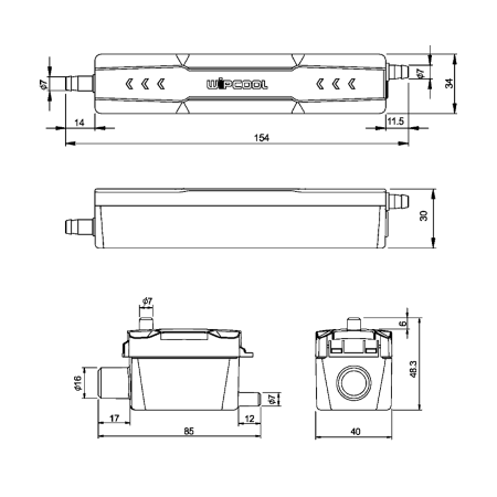 Дренажная помпа WIPCOOL P12, проточная, 12 л/ч, 19 Дб