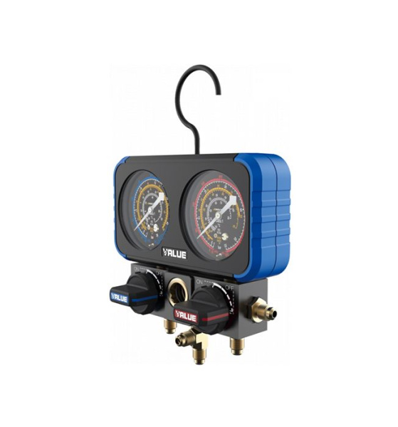 Манометрический коллектор Value VRM2-B-0401 (R22, R134A, R410A, R407C; 2-х вентильный; 3 шланга 150см, переходники с R-410A / R-22; упак. кейс)1
