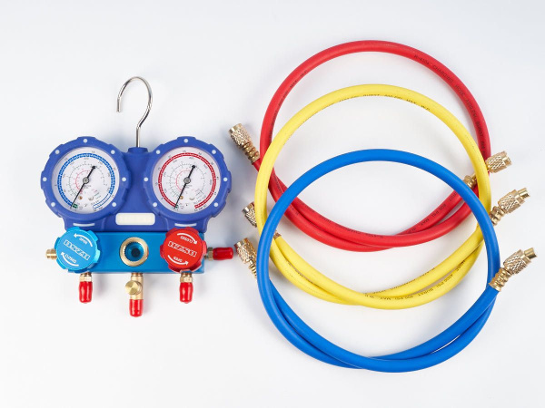 Манометрическая станция DSZH WK-C3601S (R22/404/407/410; 2-х вентильная; шланги 1/4" SAE - 90см)