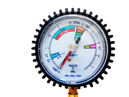 Манометрический коллектор под азот HS-NG50 (50 bar, 80 мм) с вентилем и шлангом 1/4"SAE